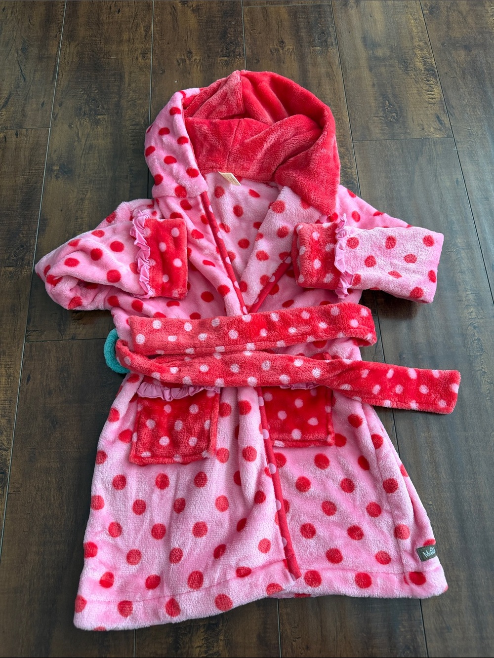 Matilda Jane Pink Hooded Robe with Red Polka Dots